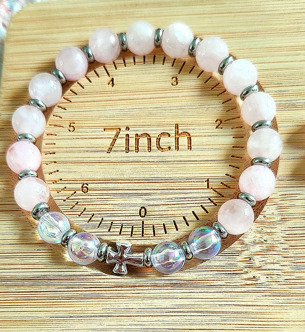 Rose Quartz and Cross Bracelet