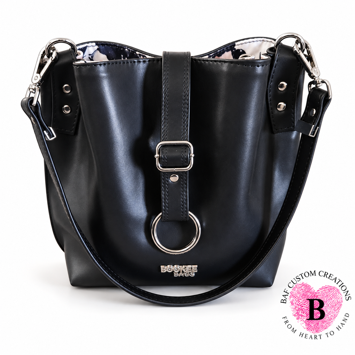 The Nocturne Handbag — Black & Blush Florals