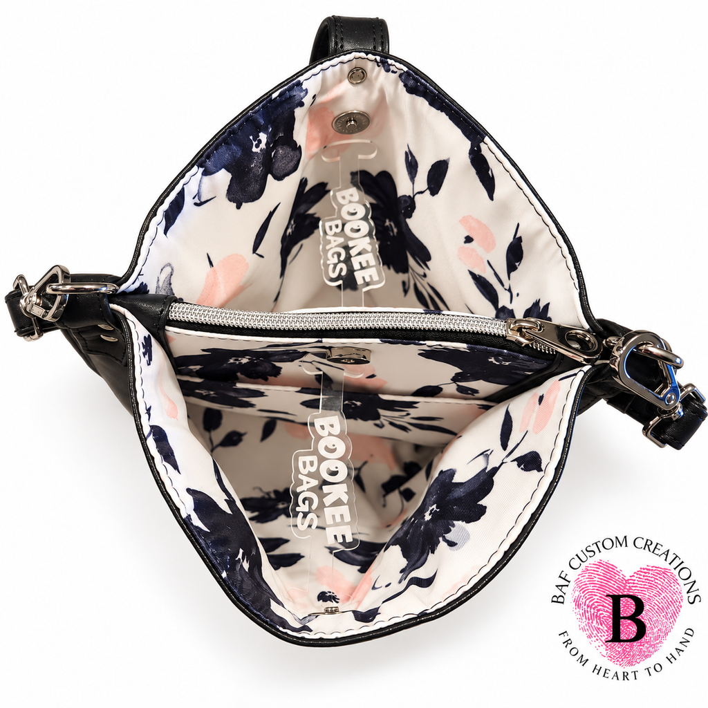 The Nocturne Handbag — Black & Blush Florals