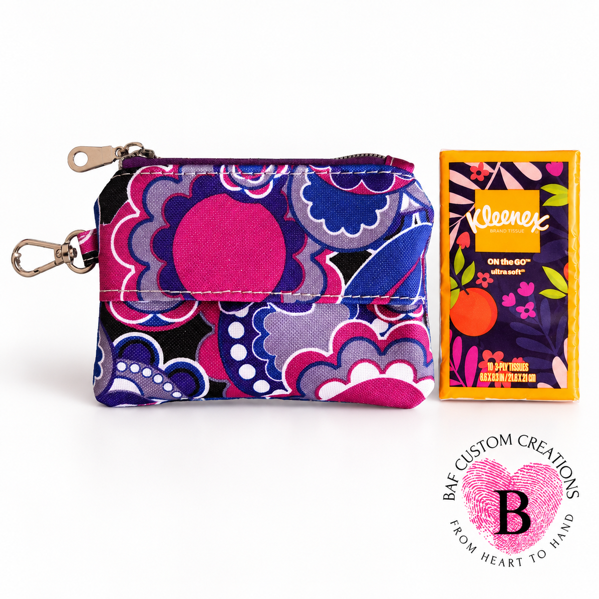 Zippered Pouch with Tissue Holder (Tissues included)